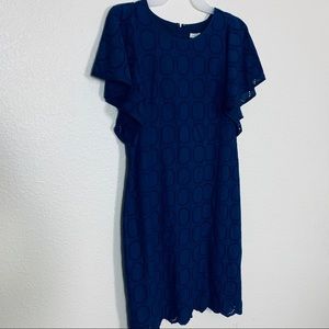 J Crew | Navy Blue Frill Sleeve Midi Dress
